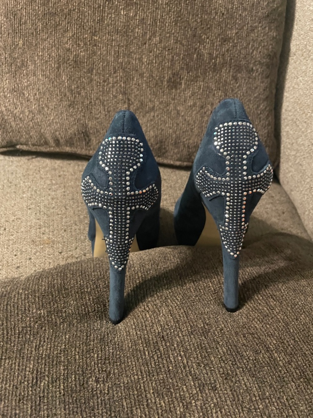 Reba Navy Suede Round-Toe Pumps